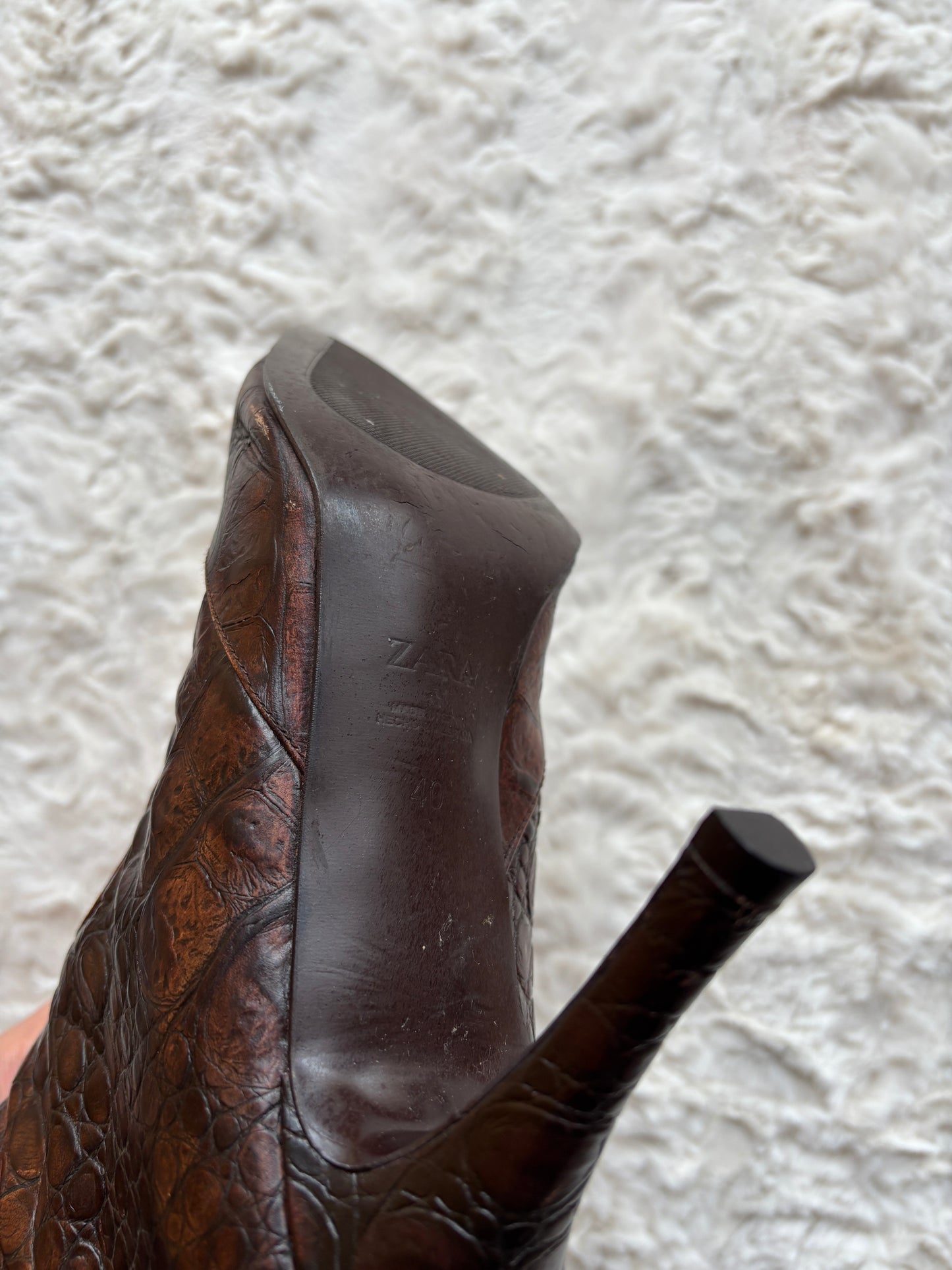 Vintage Y2K Zara Croc Embossed Leather Stiletto Boots