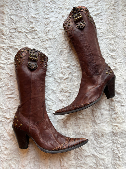 Vintage Moda in Pelle Leather Cowboy Boots