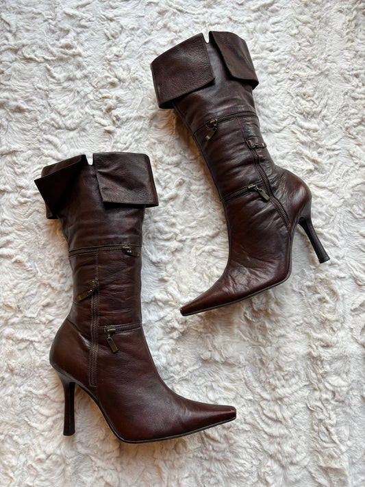 Vintage Y2K River Island Zip Detail Leather Stiletto Boots