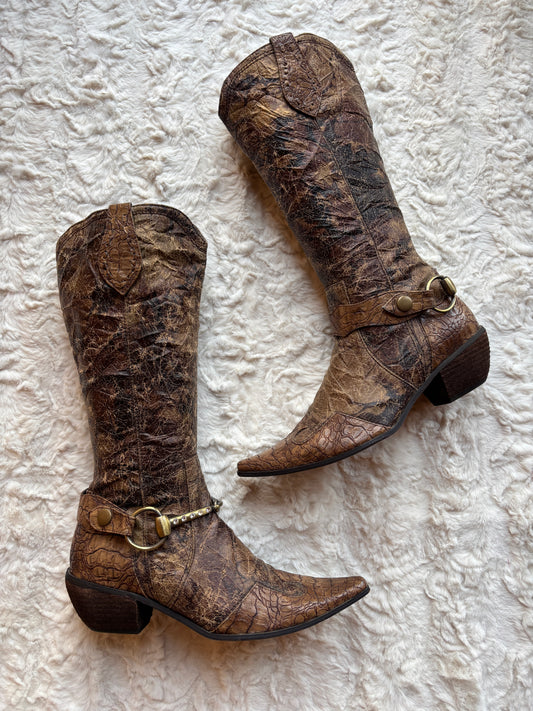 Vintage Western Faux Leather Cowboy Boots