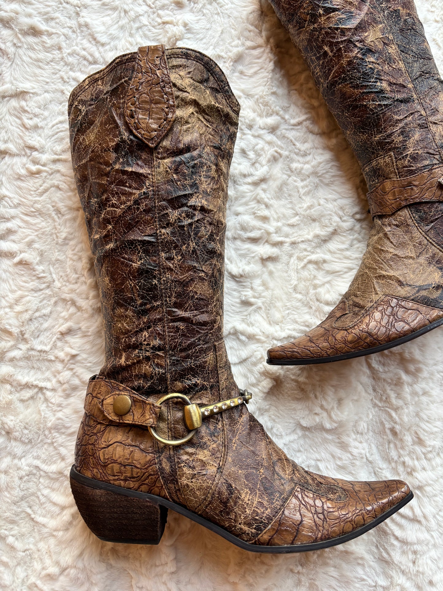 Vintage Western Faux Leather Cowboy Boots