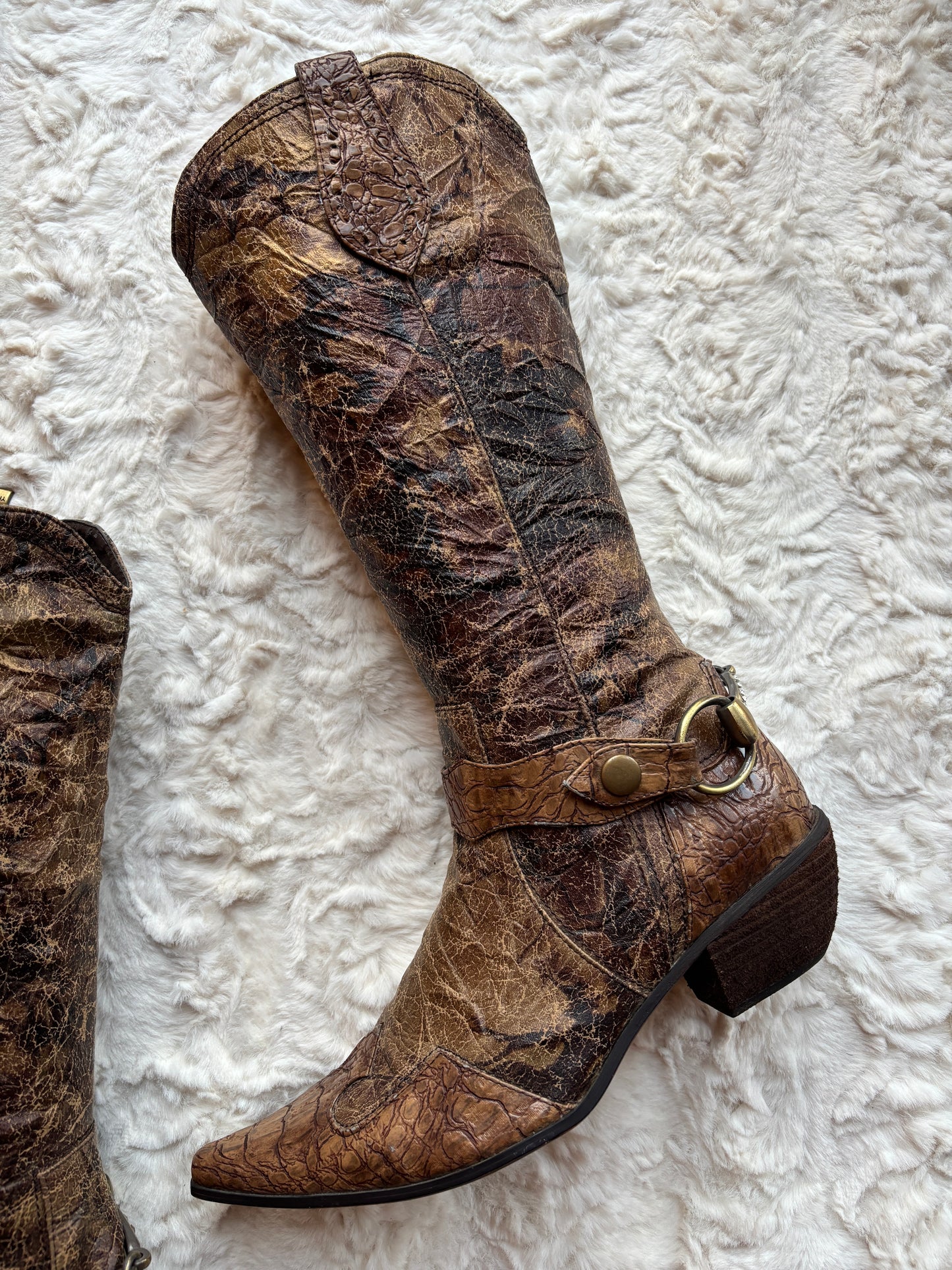Vintage Western Faux Leather Cowboy Boots