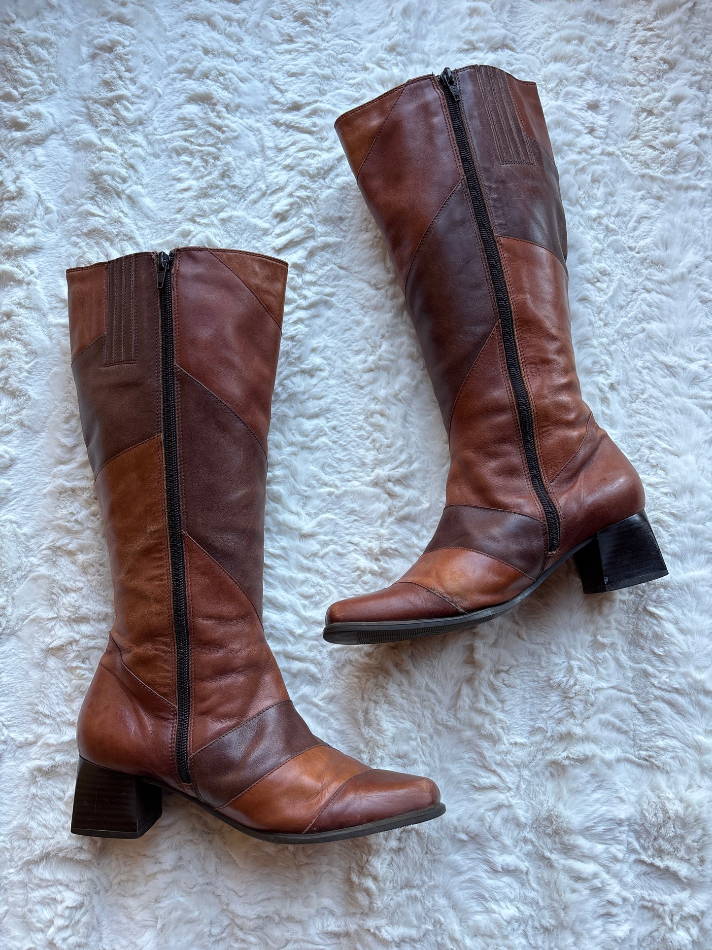 Vintage 90's Patchwork Leather Block Heel Boots