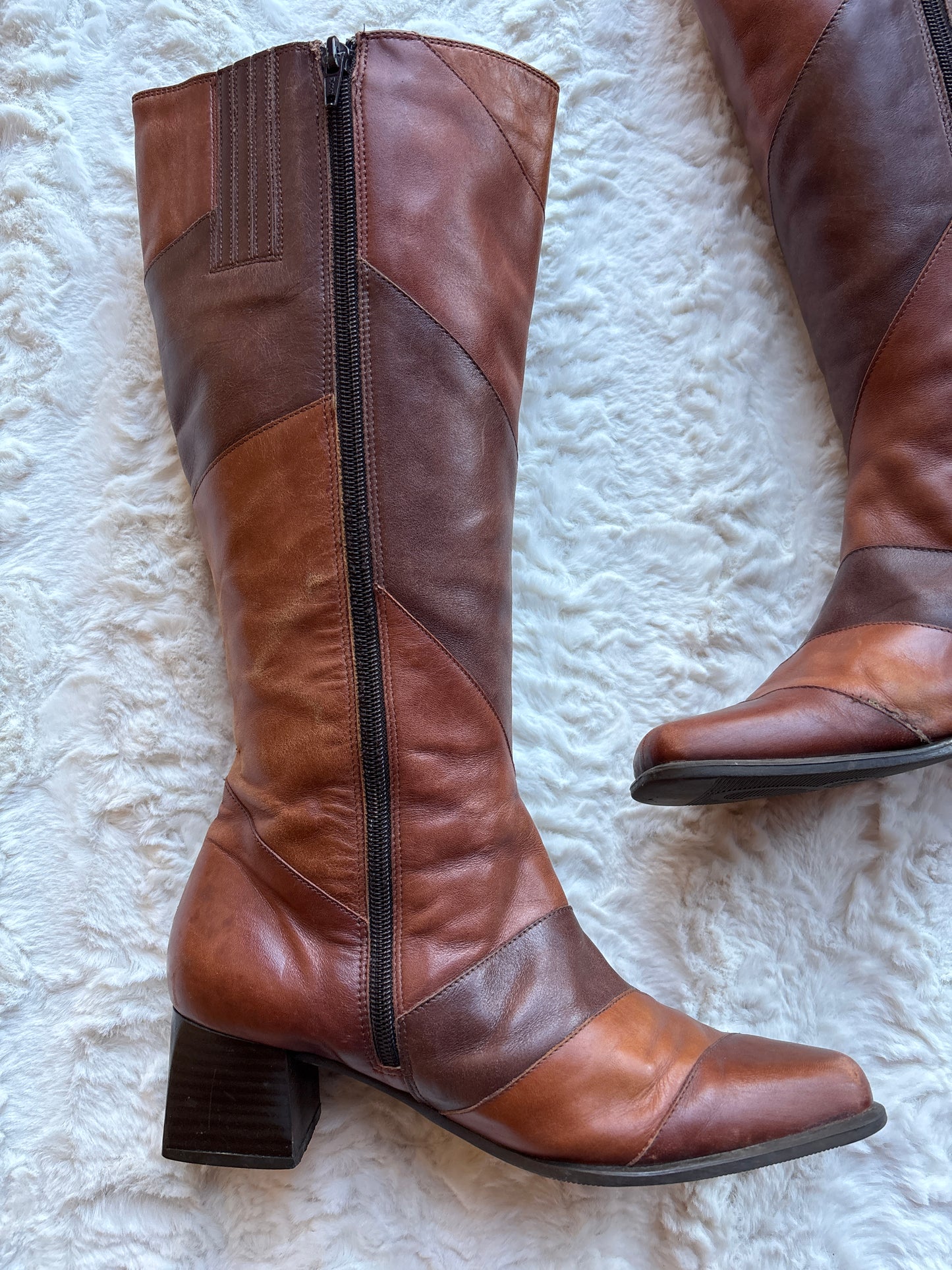 Vintage 90's Patchwork Leather Block Heel Boots