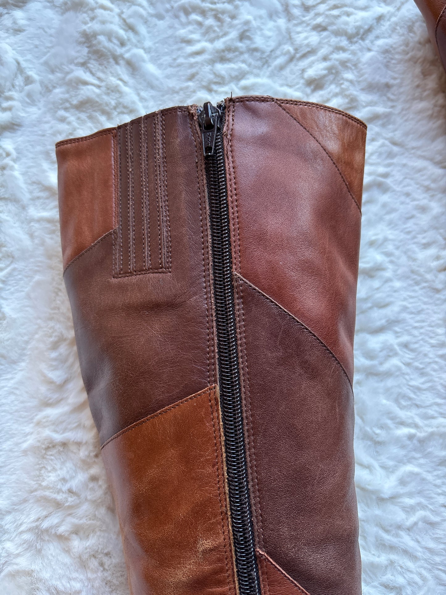 Vintage 90's Patchwork Leather Block Heel Boots