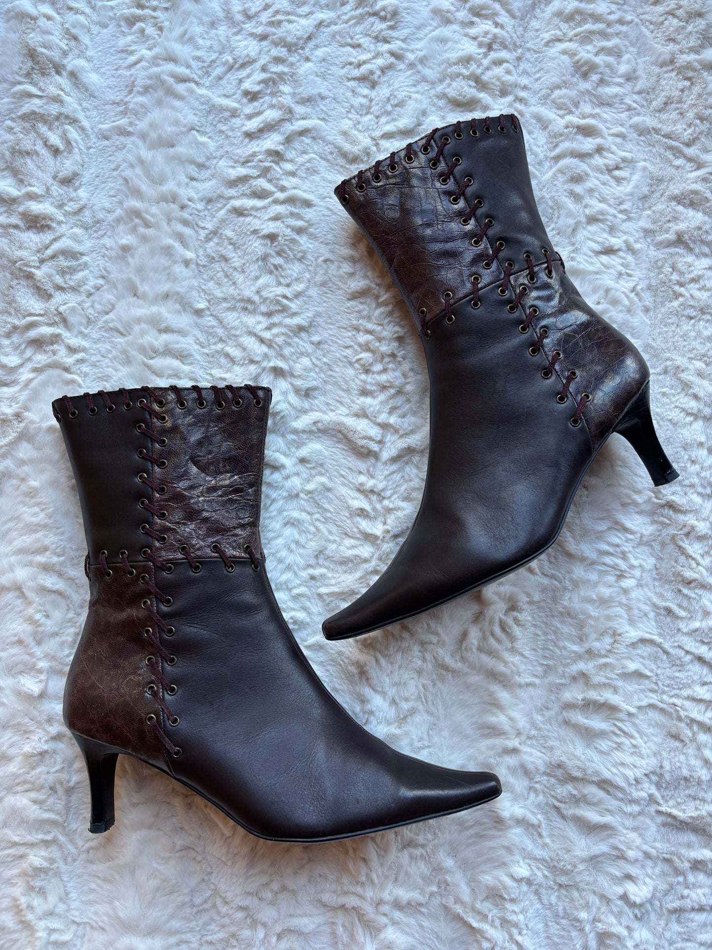 Vintage Pierre Chupin Western Patchwork Leather Ankle Boots