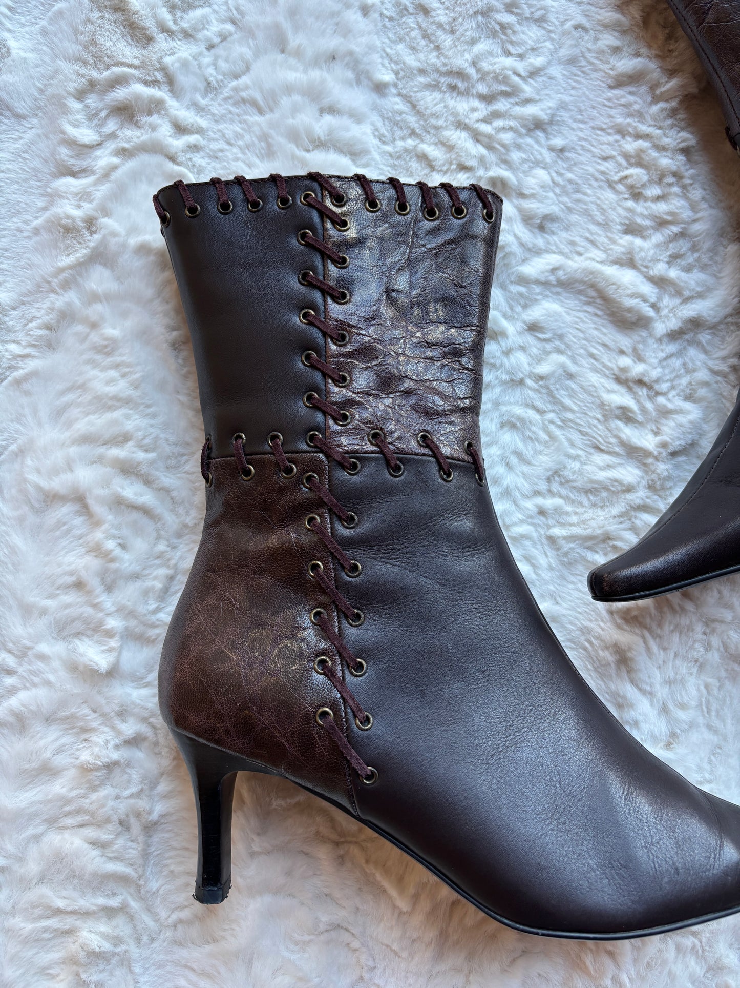 Vintage Pierre Chupin Western Patchwork Leather Ankle Boots