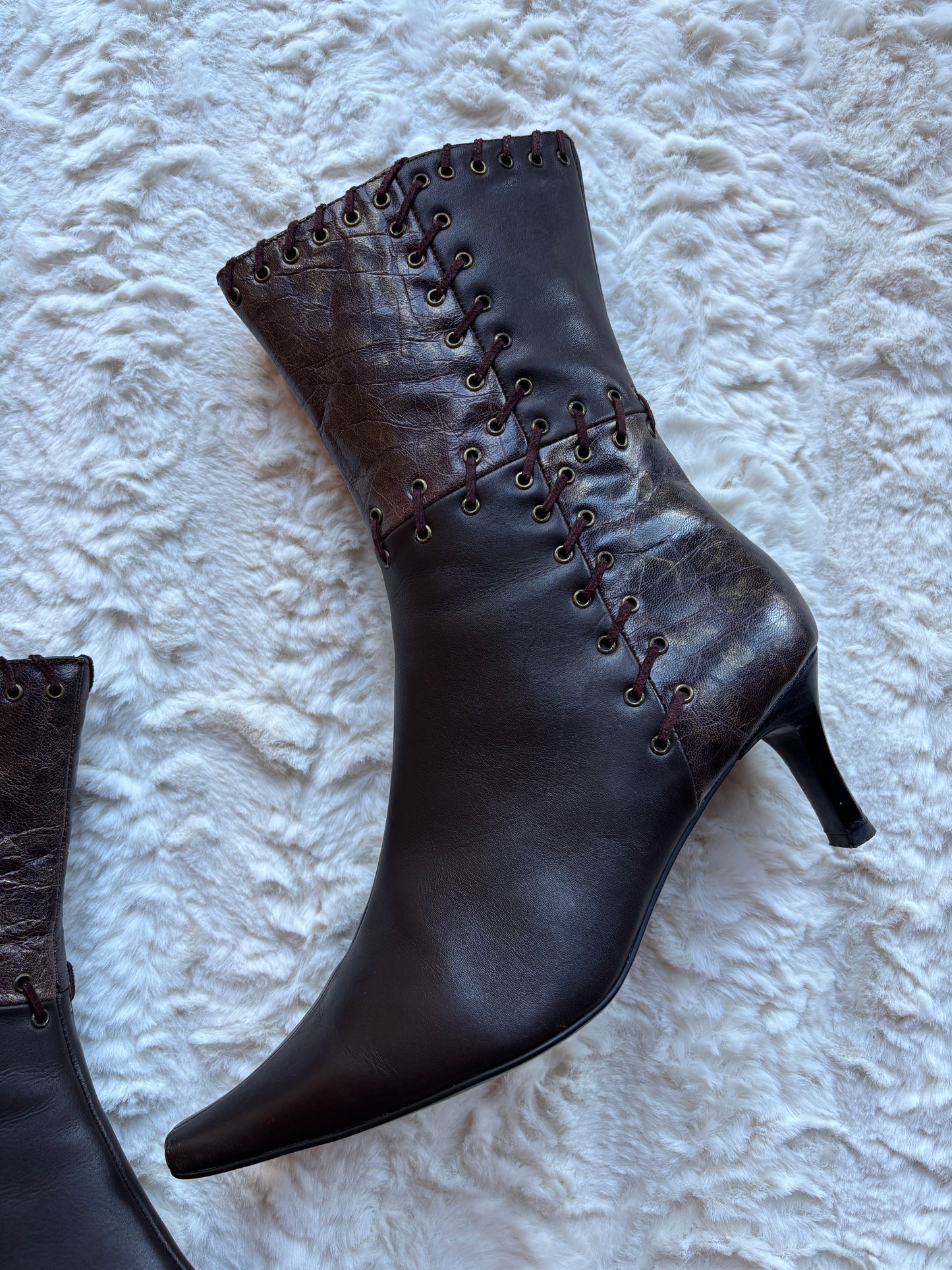 Vintage Pierre Chupin Western Patchwork Leather Ankle Boots
