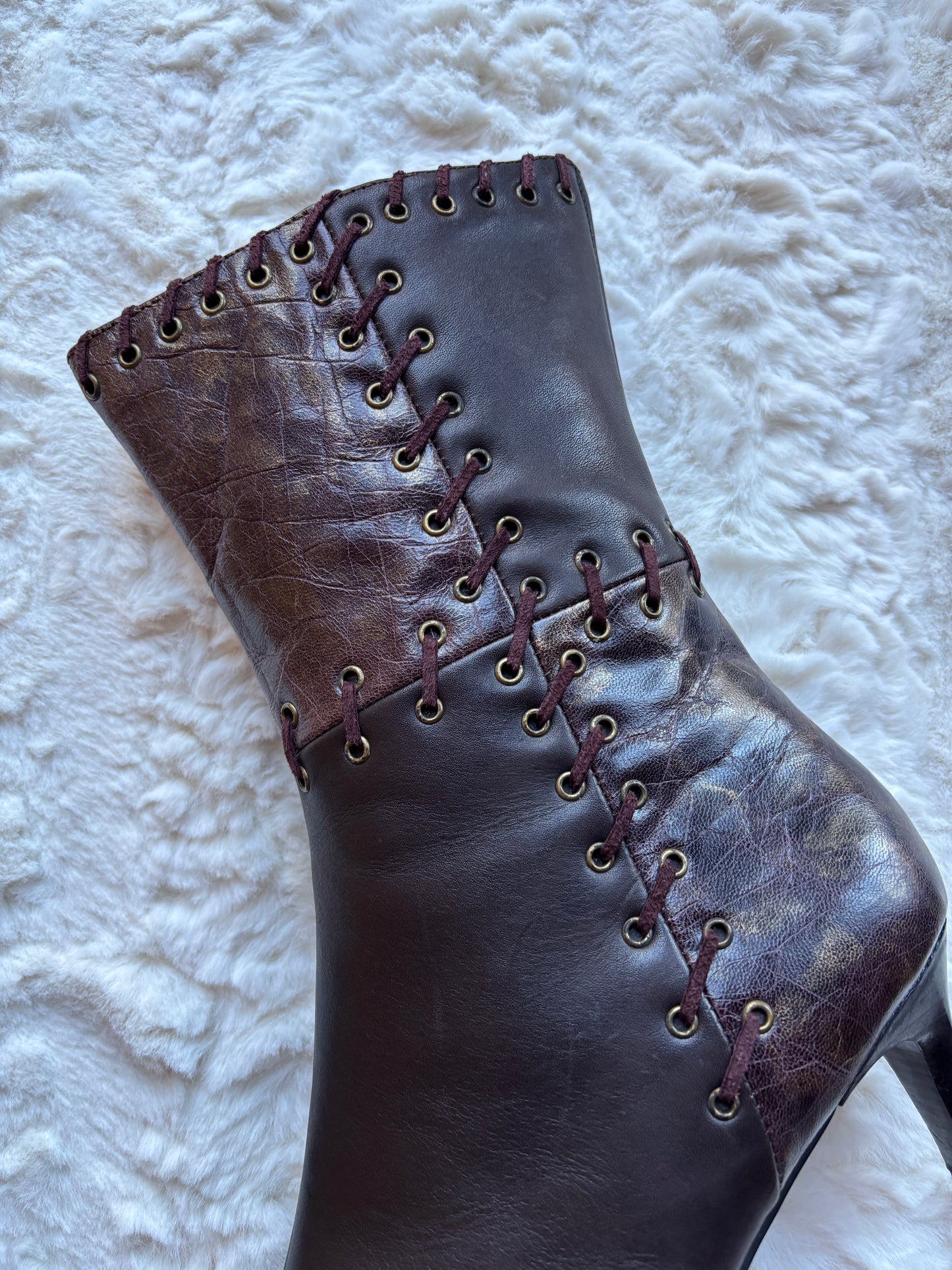 Vintage Pierre Chupin Western Patchwork Leather Ankle Boots