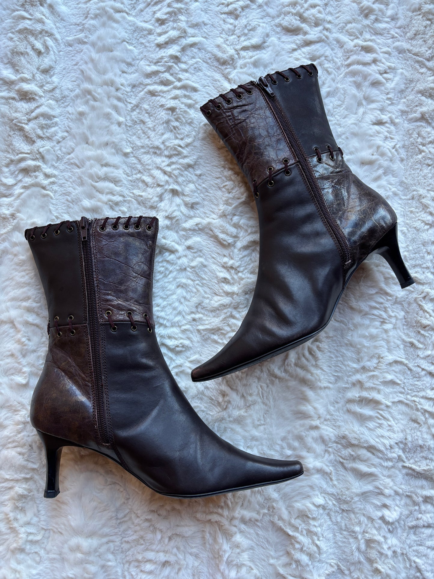 Vintage Pierre Chupin Western Patchwork Leather Ankle Boots