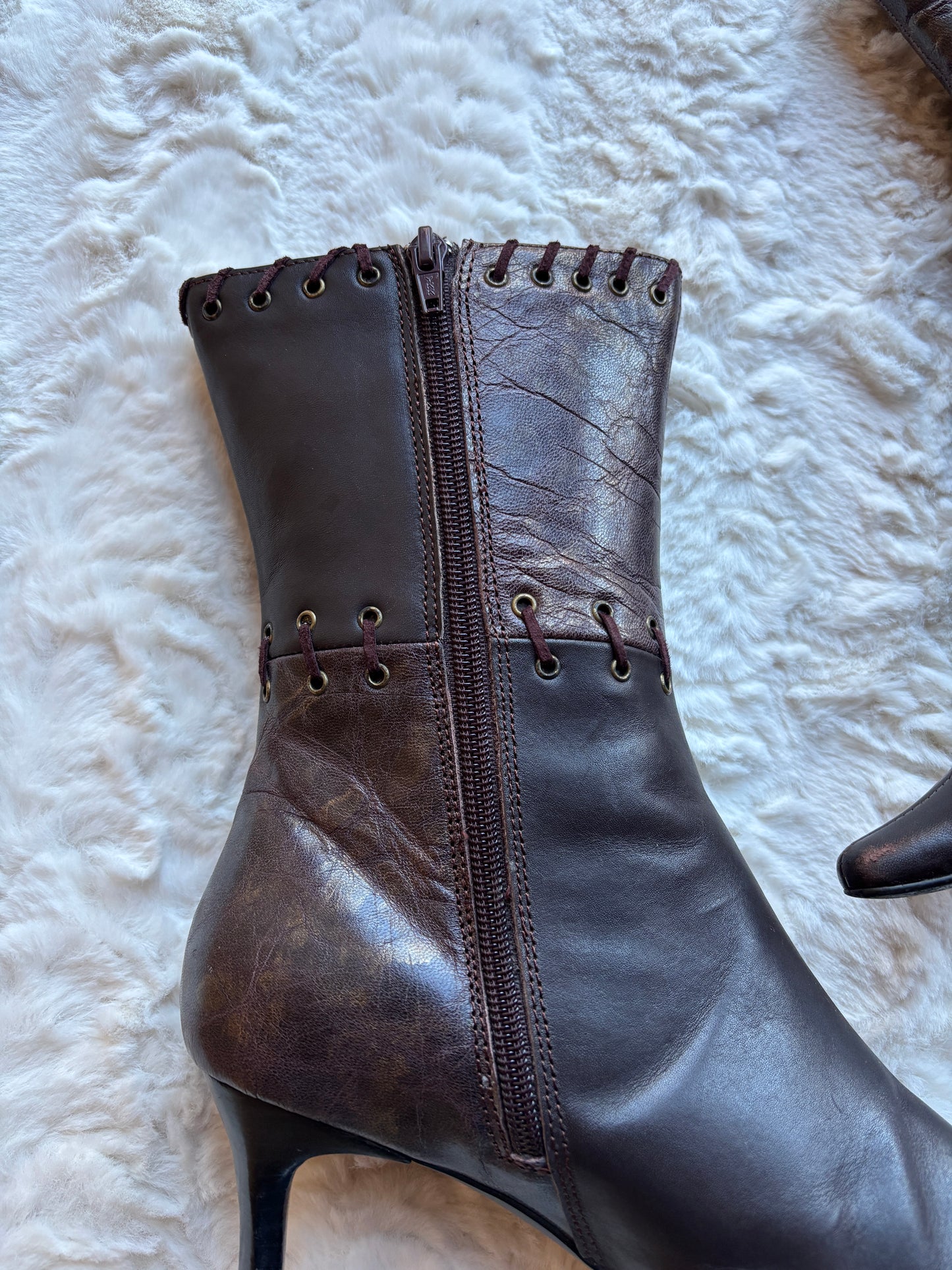 Vintage Pierre Chupin Western Patchwork Leather Ankle Boots