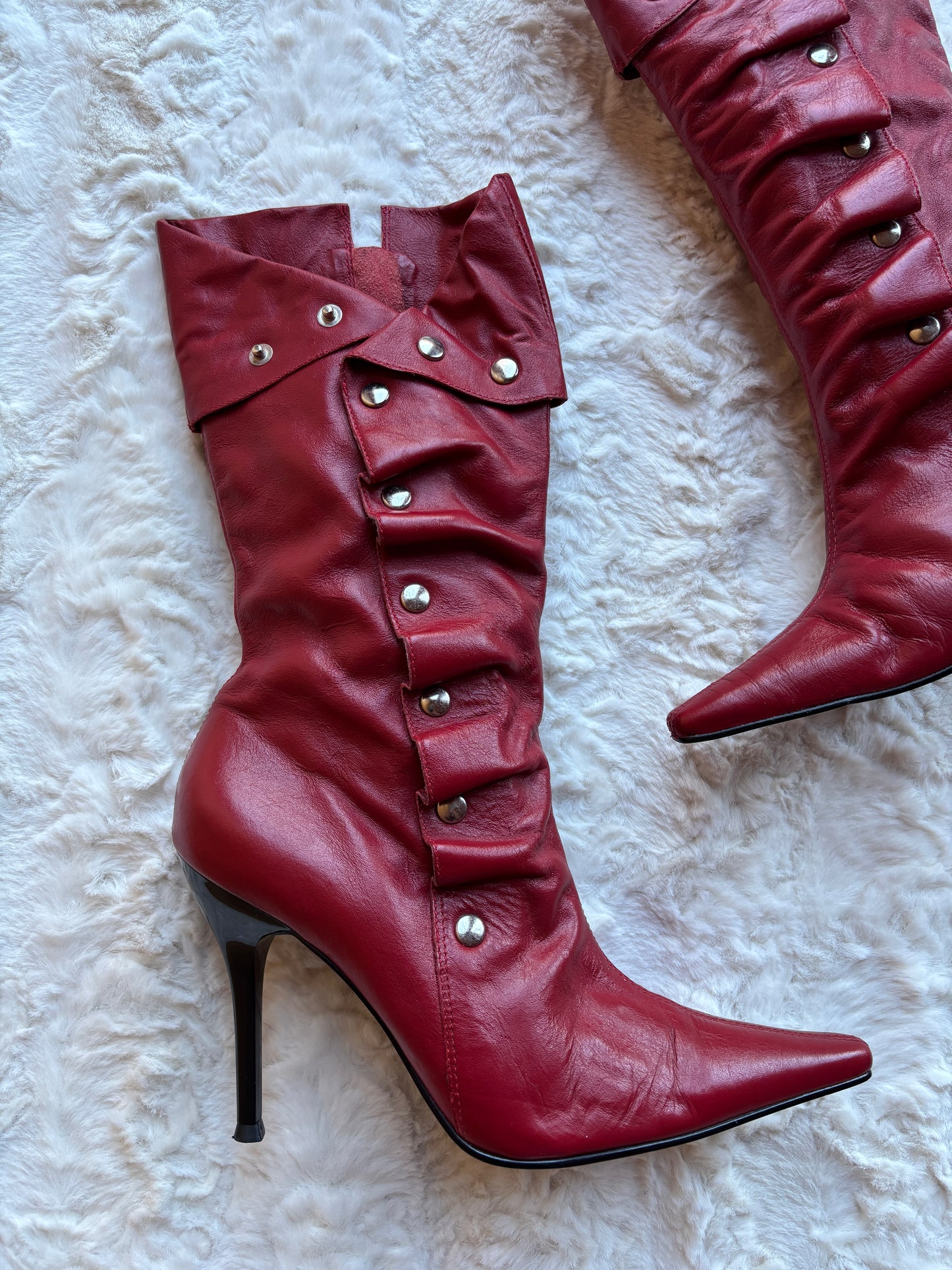 Vintage Y2K River Island Studded Leather Stiletto Boots