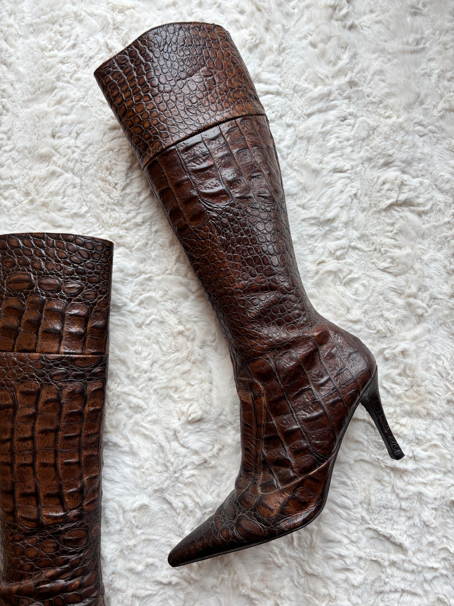 Vintage Y2K Zara Croc Embossed Leather Stiletto Boots
