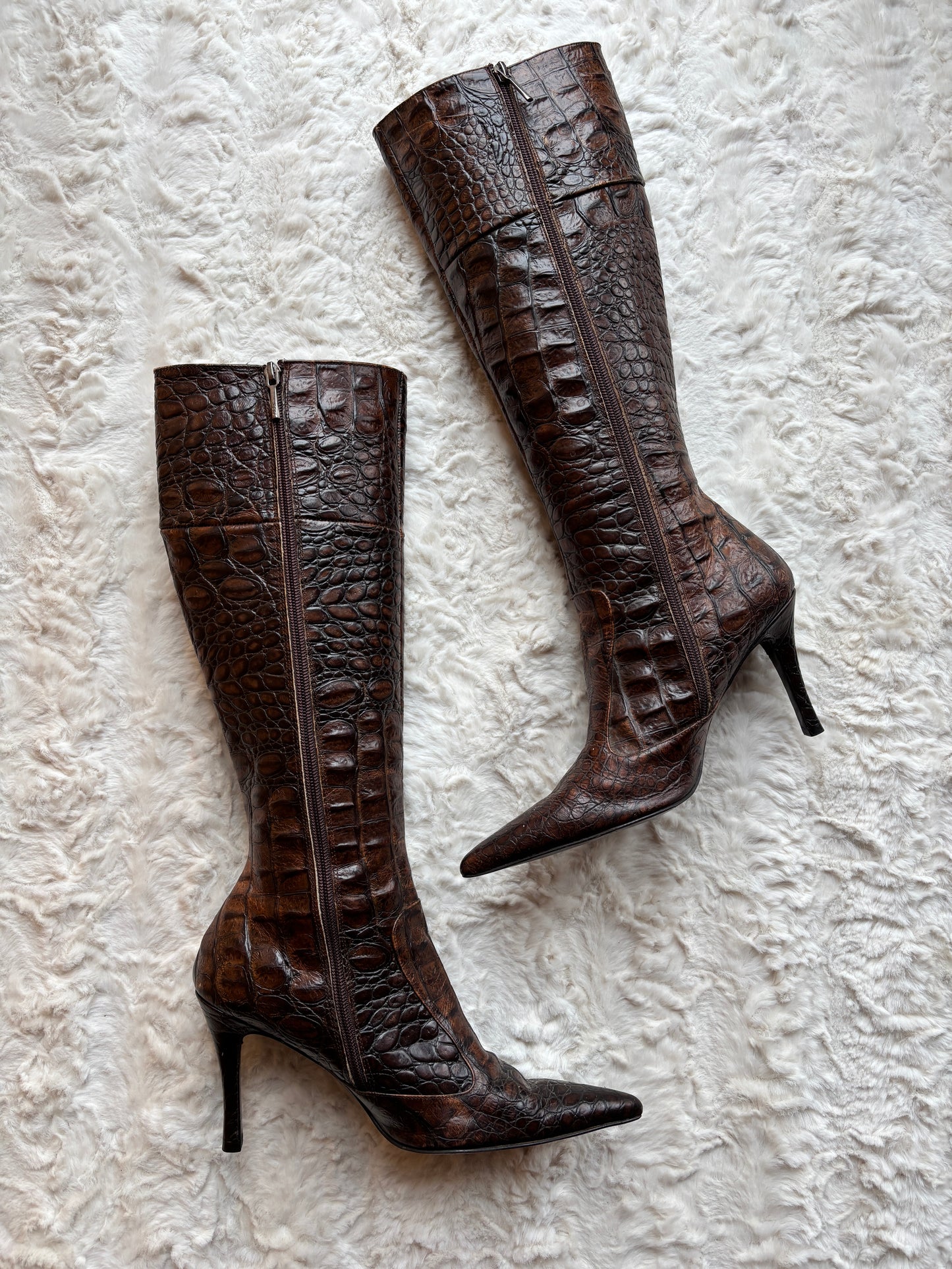 Vintage Y2K Zara Croc Embossed Leather Stiletto Boots