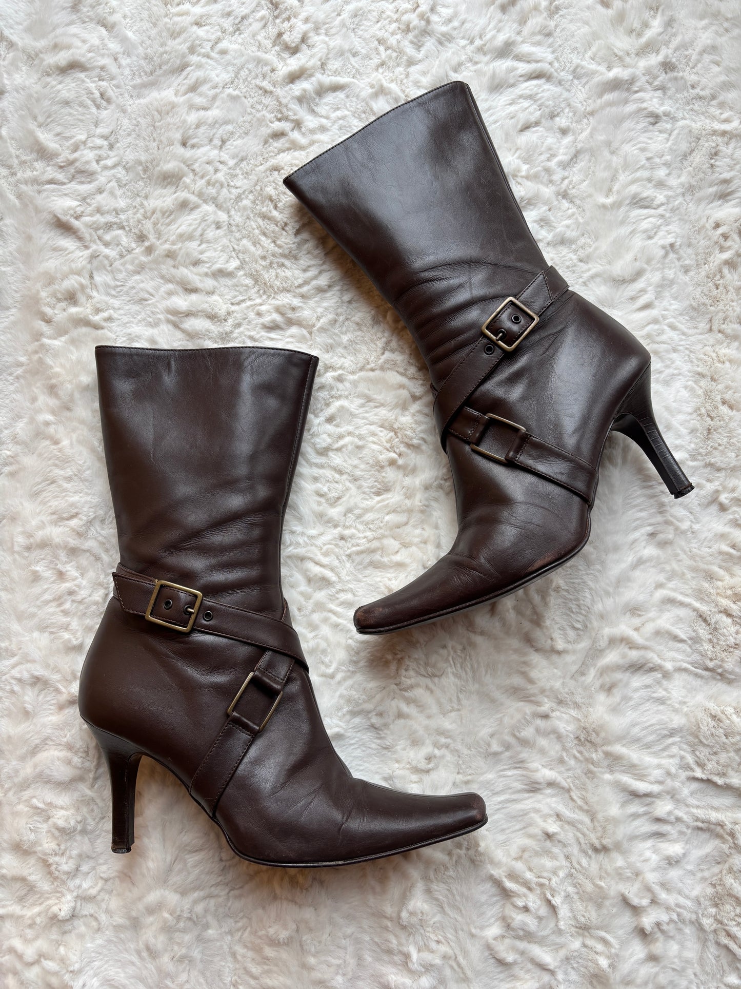 Y2K Per Una Faux Leather Buckle Heeled Boots