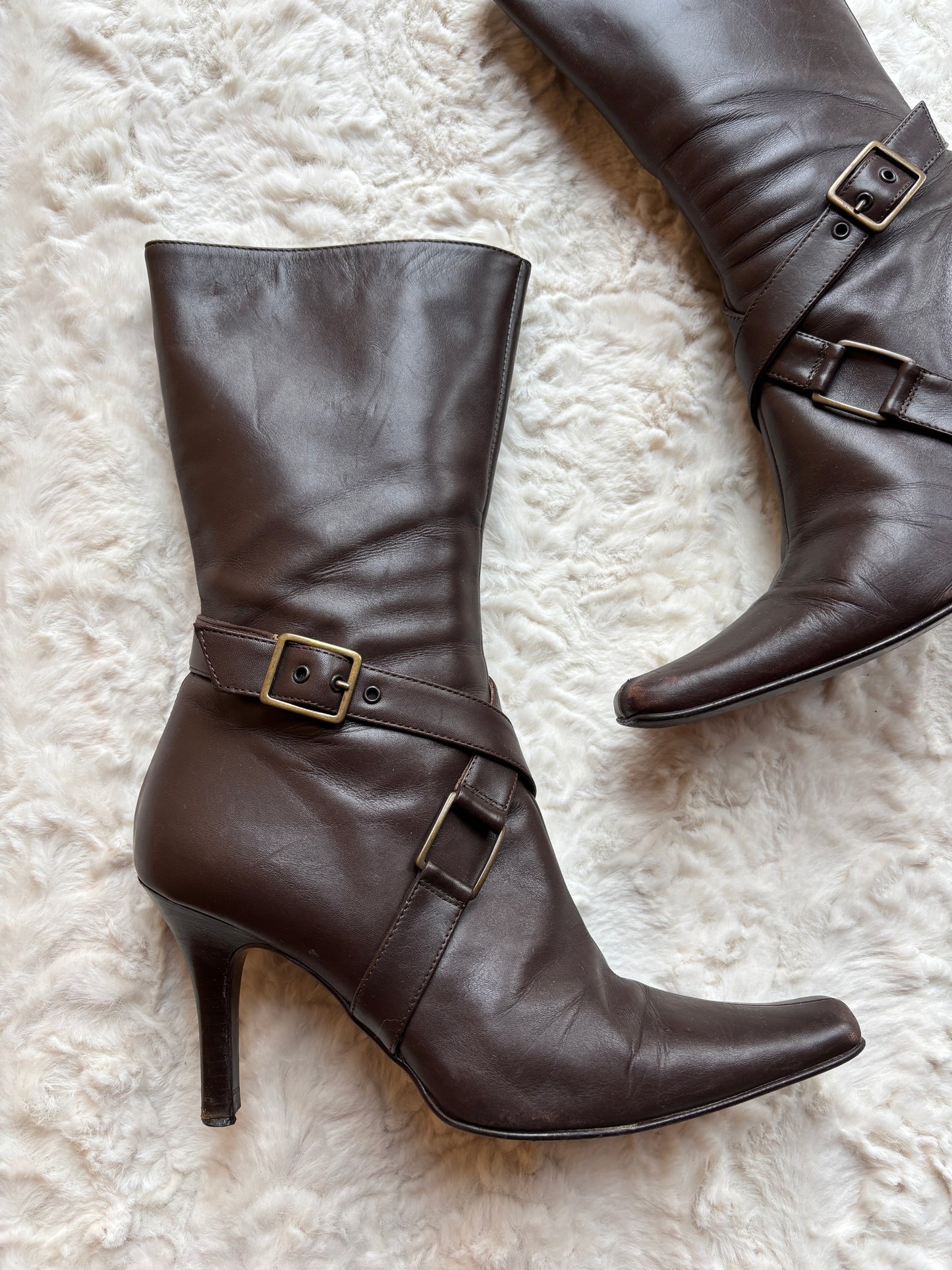 Y2K Per Una Faux Leather Buckle Heeled Boots