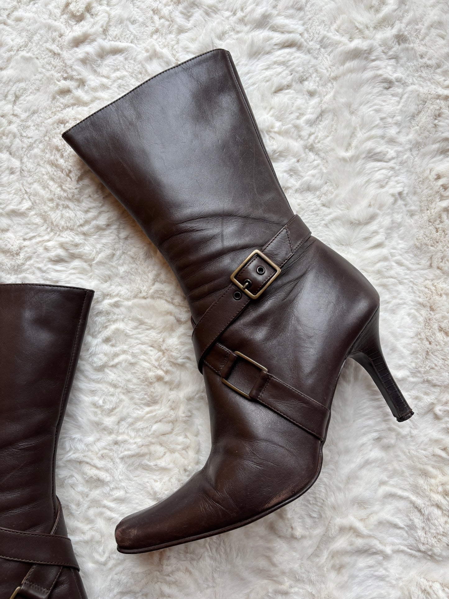 Y2K Per Una Faux Leather Buckle Heeled Boots