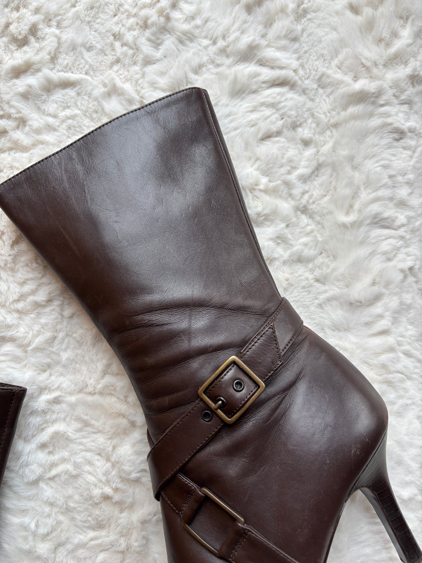 Y2K Per Una Faux Leather Buckle Heeled Boots
