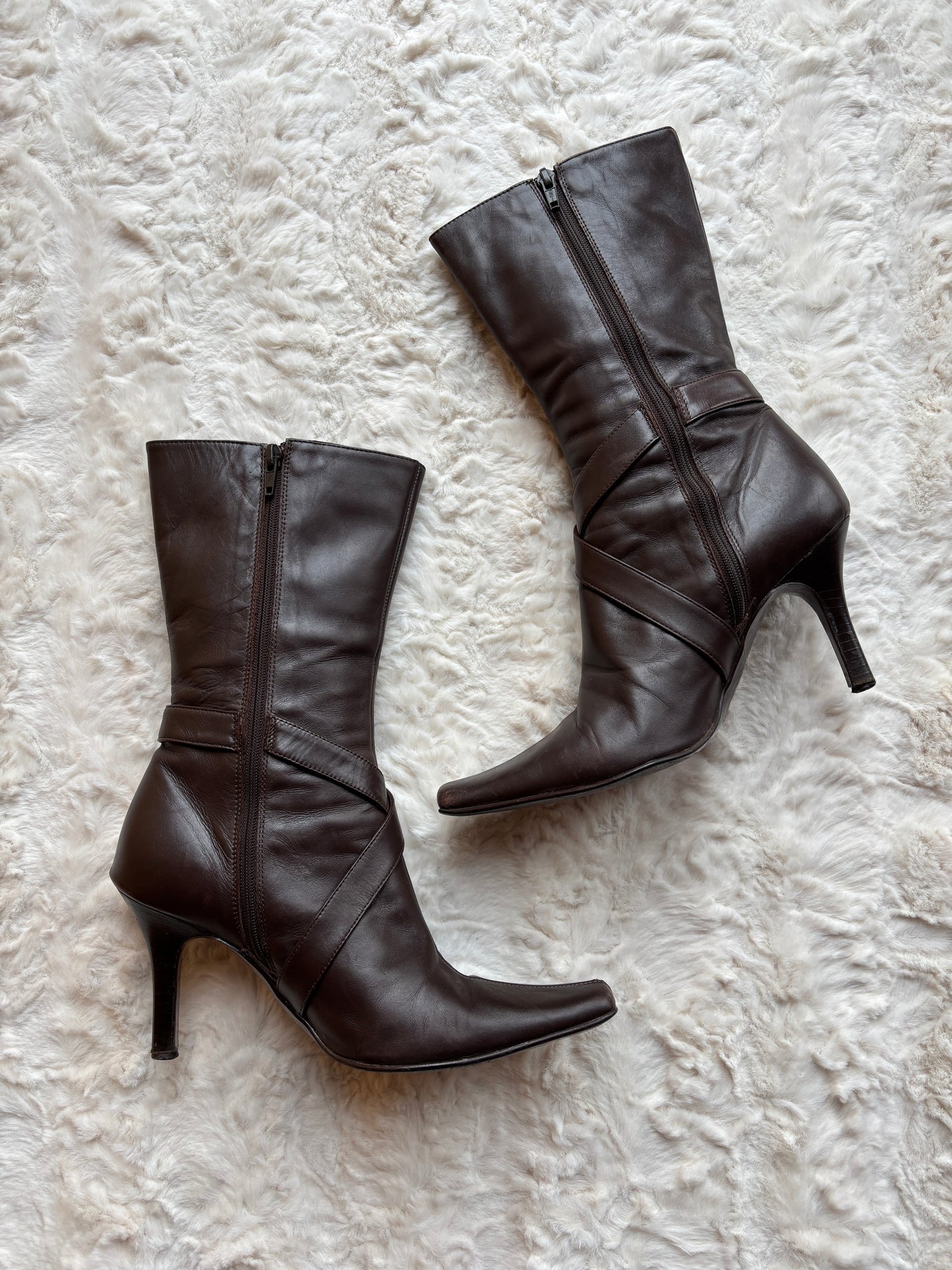 Y2K Per Una Faux Leather Buckle Heeled Boots