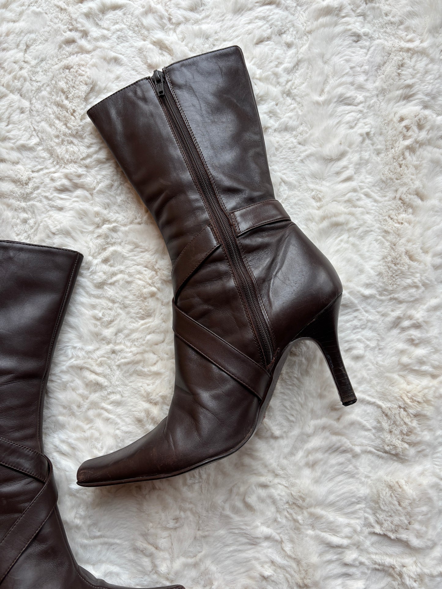 Y2K Per Una Faux Leather Buckle Heeled Boots