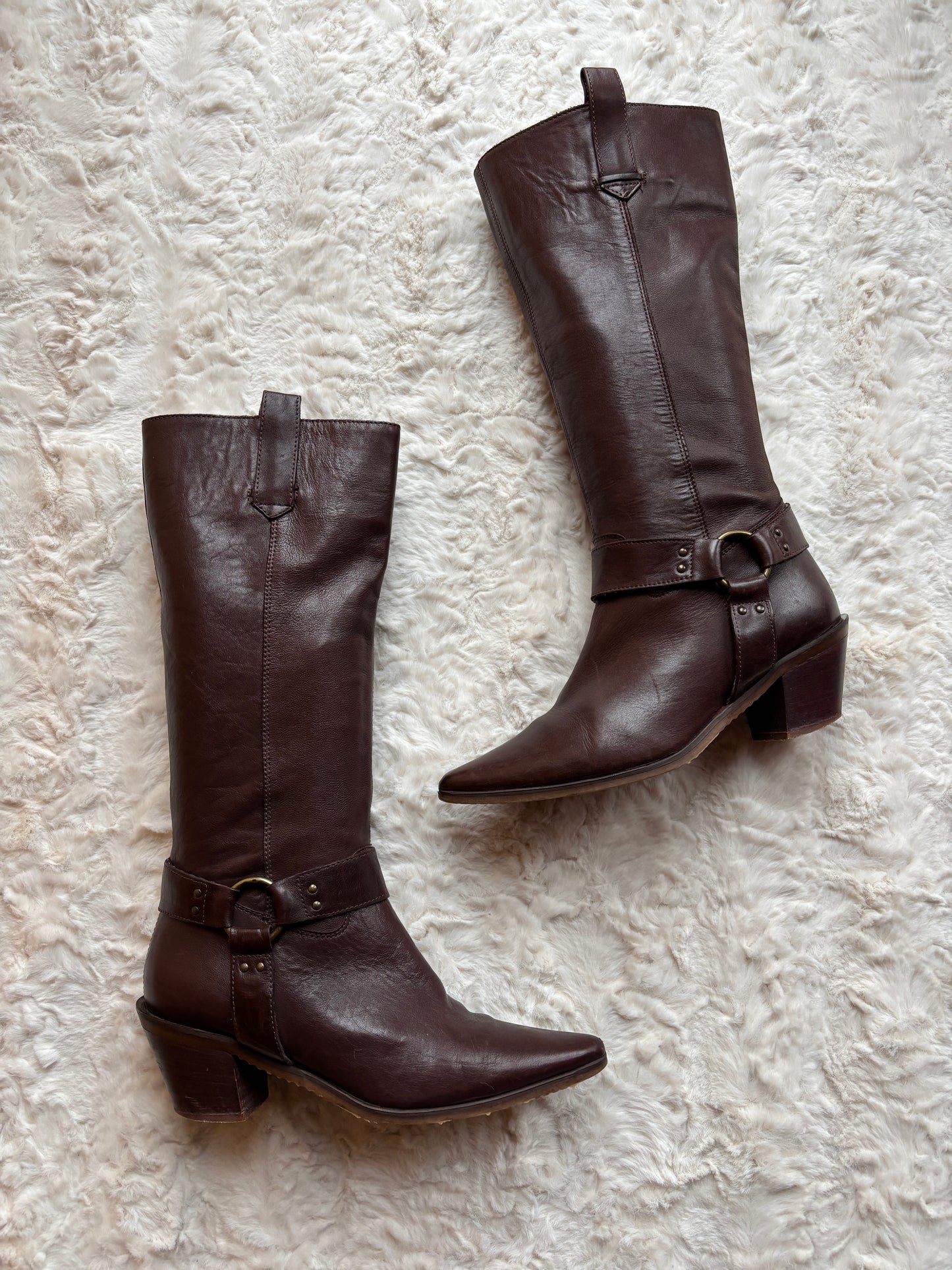 Vintage 90's Harness Detail Leather Cowboy Boots