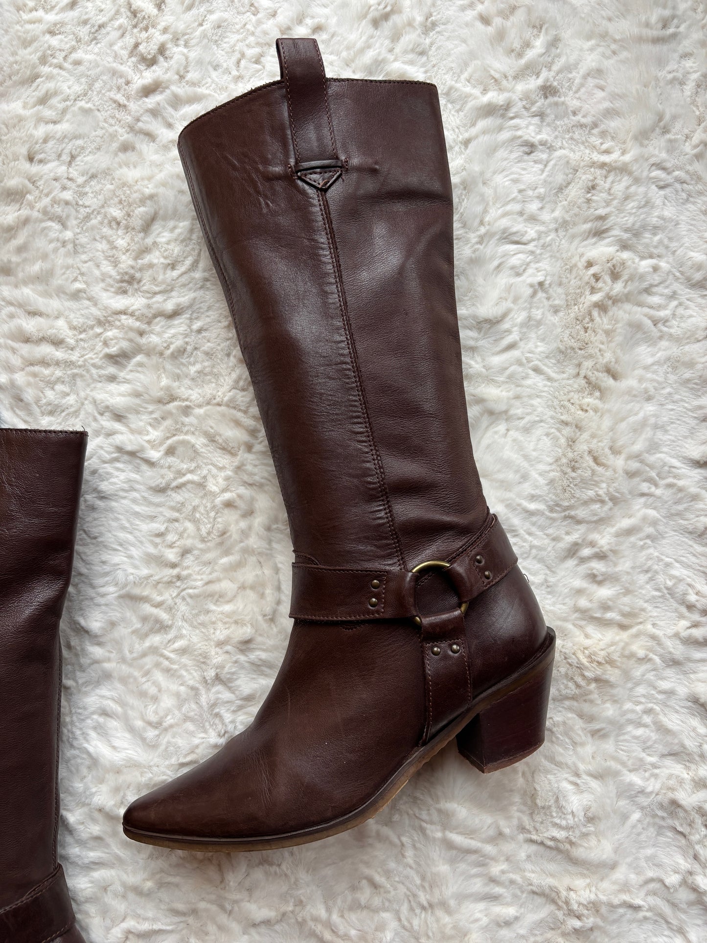 Vintage 90's Harness Detail Leather Cowboy Boots
