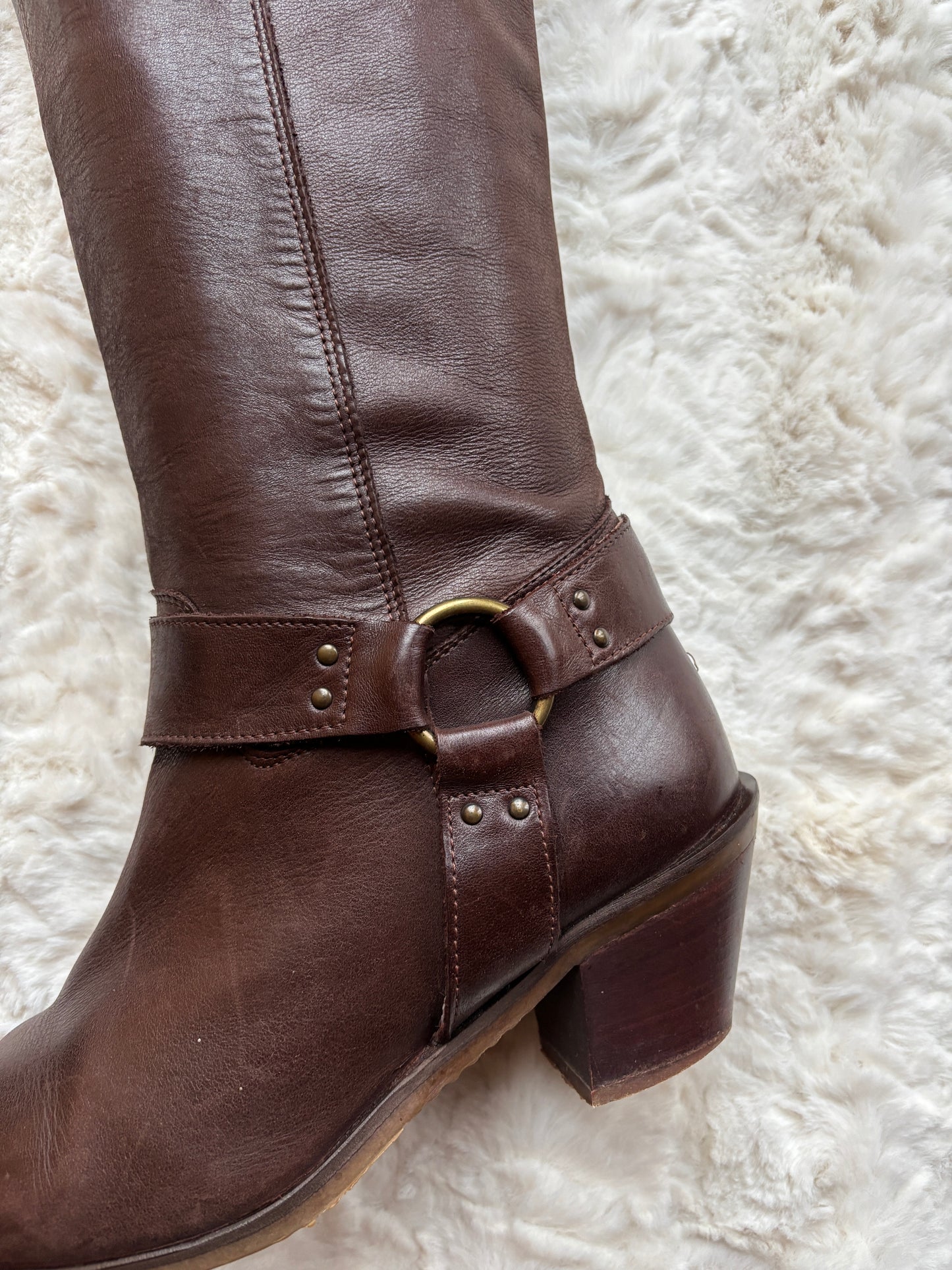 Vintage 90's Harness Detail Leather Cowboy Boots