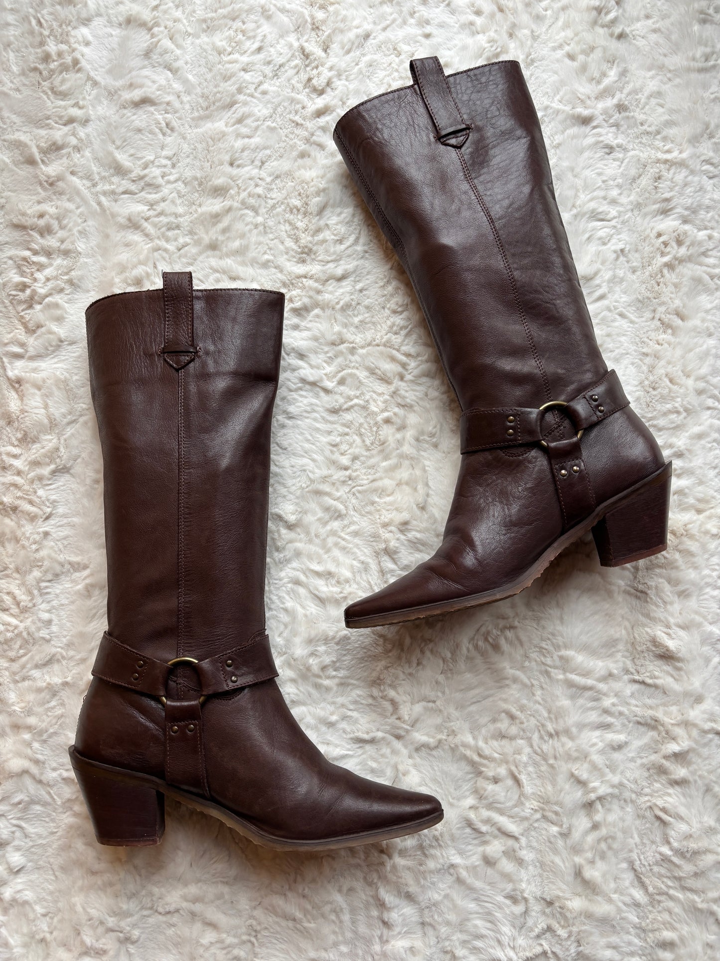 Vintage 90's Harness Detail Leather Cowboy Boots