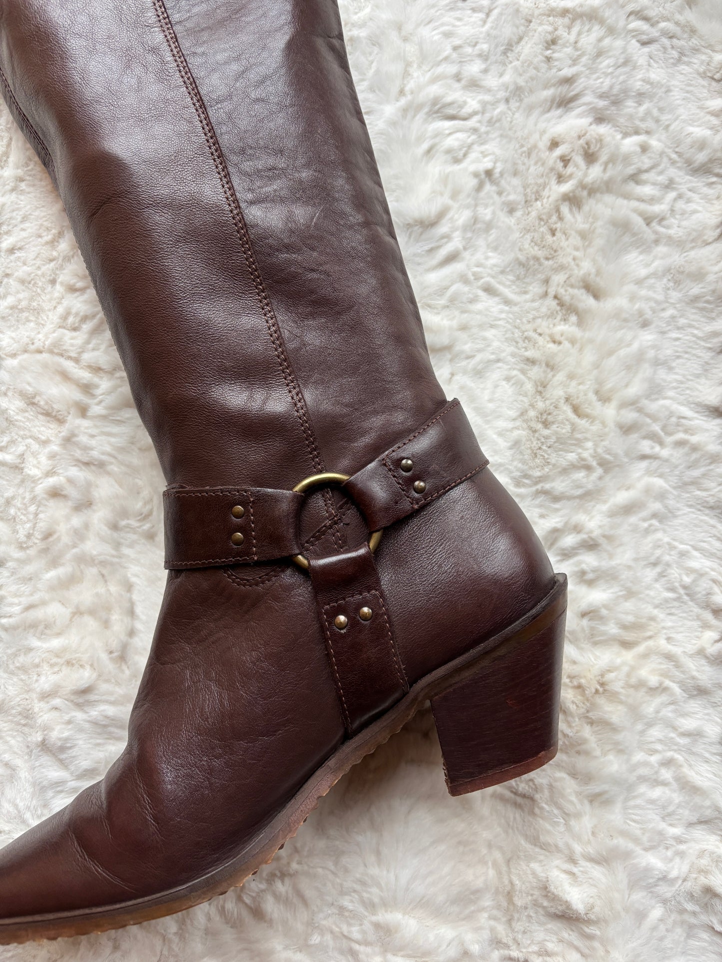 Vintage 90's Harness Detail Leather Cowboy Boots