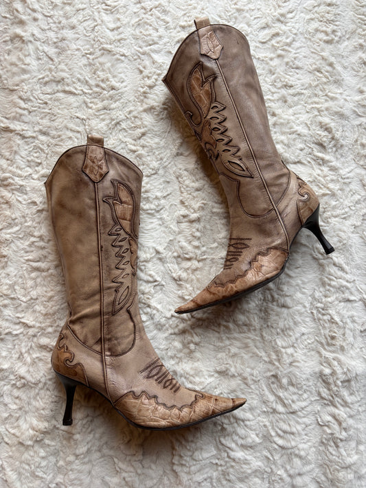 Vintage Moda in Pelle Leather Cowboy Stiletto Boots